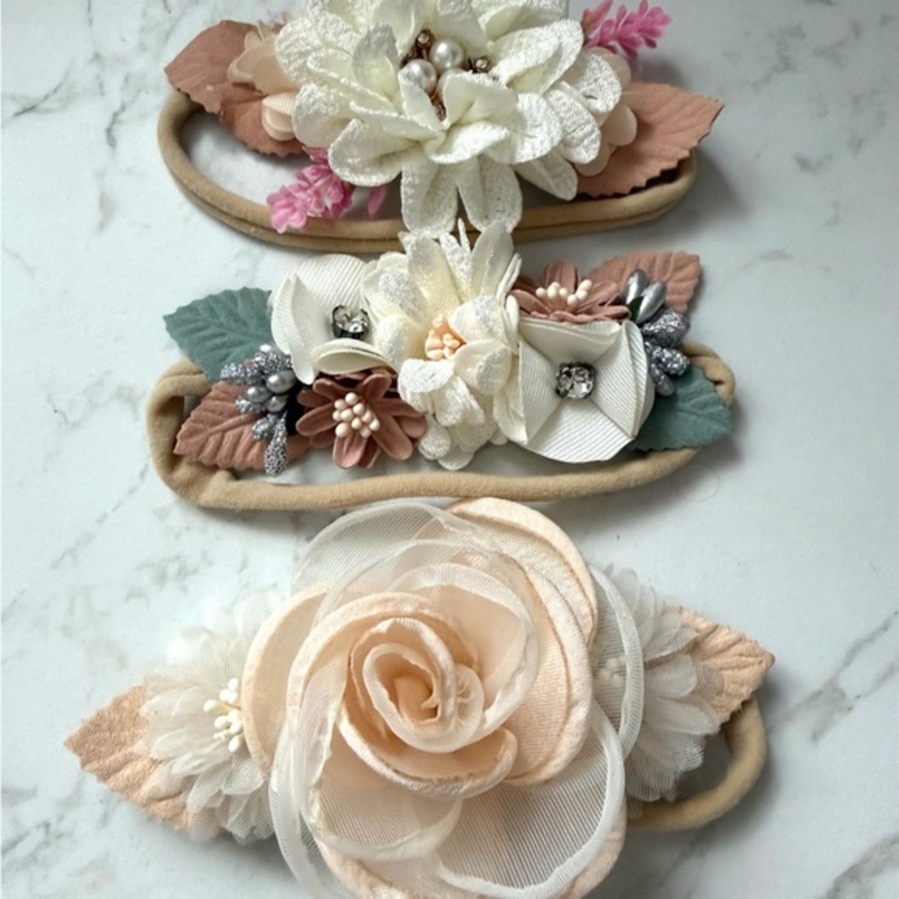Baby Girl Floral Headband Bundle – Soft Nylon, Photo Props & Special Occasions